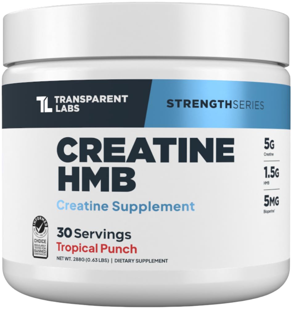 Transparent Labs Creatine HMB - Creatine Monohydrate Powder with HMB for Muscle Growth, Increased Strength, Enhanced Energy Output, and Improved Athletic Performance - 30 Servings, Strawberry Lemonade