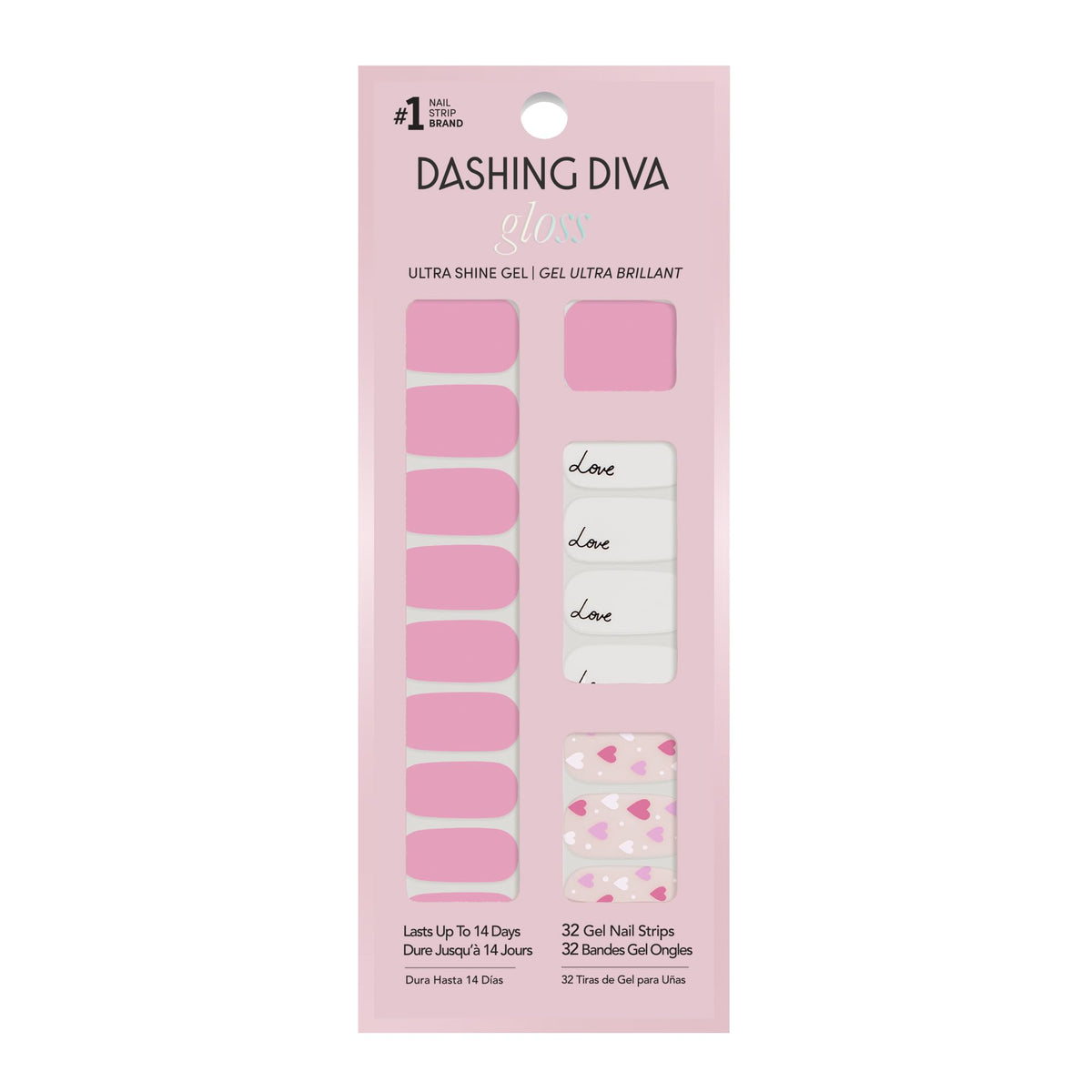 Dashing Diva Gloss Nail Strips - Crystal Clear - UV Free, Chip Resistant, Long Lasting Gel Stickers - Contains 32 Wraps, 1 Prep Pad, 1 File