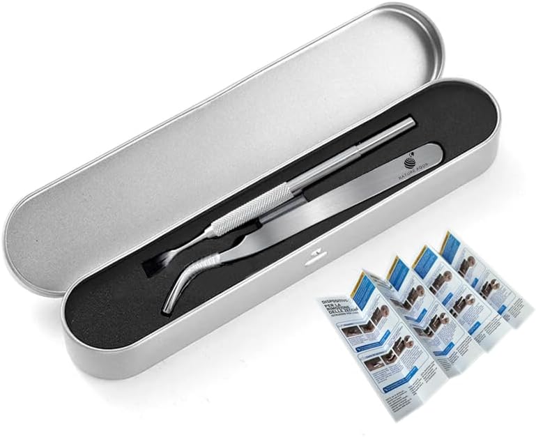 Tick Remover, Tick Removal Tool, Stainless Steel Tick Remover Tool for Dogs/Humans/Cats/Horses, Professional Foam Inserts Tick Remover Set- Includes Tick Tweezers, Tick Fork, Handy Tin, Manual (1 Set)