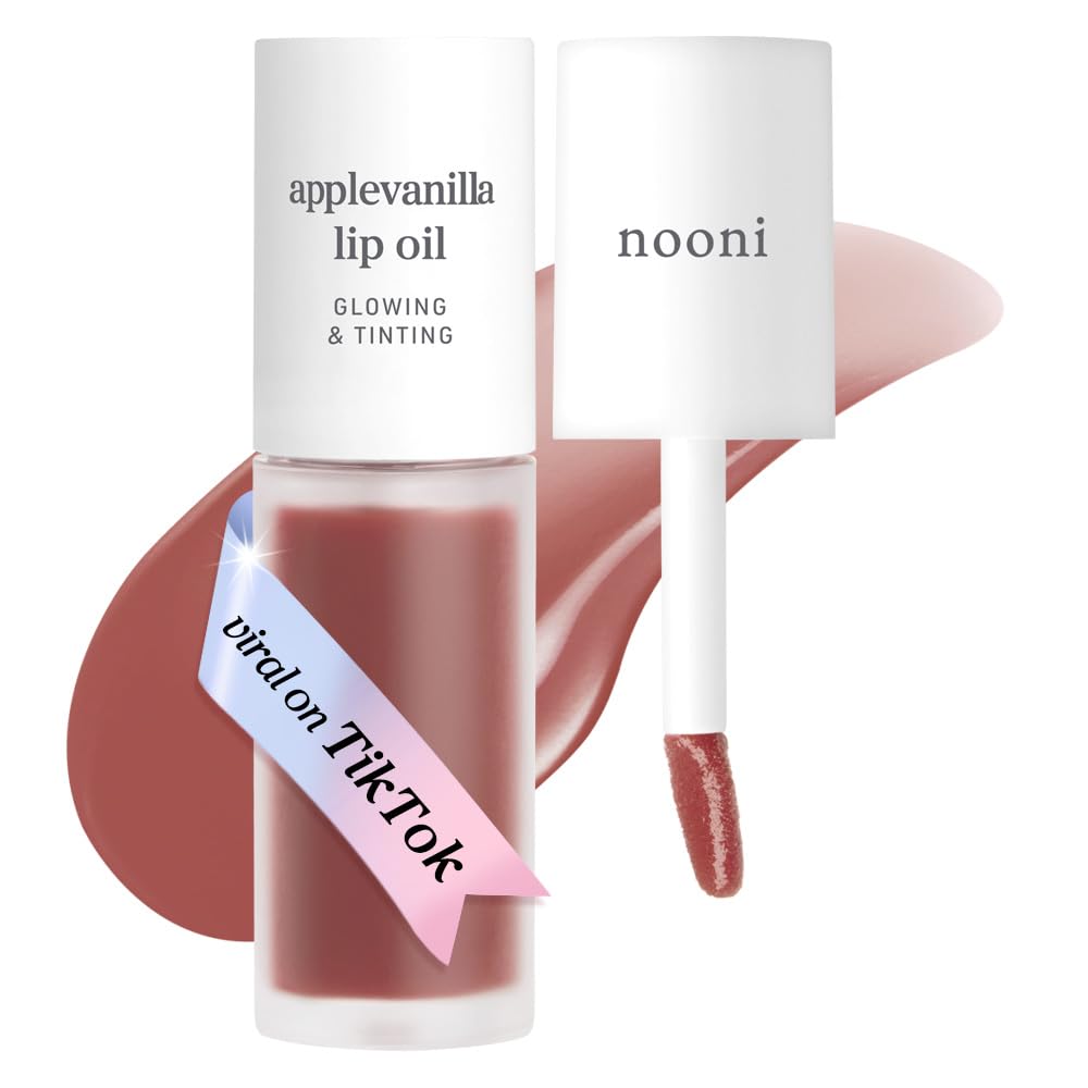 NOONI Korean Lip Oil - Applepeony | Long-Lasting, Moisturizing, Plumping, Revitalizing for Dry Lips, Waterproof, No Peel Off, Hydrating Lip Stain, Stocking Stuffers, Cute Stuff, 0.12 FL Oz