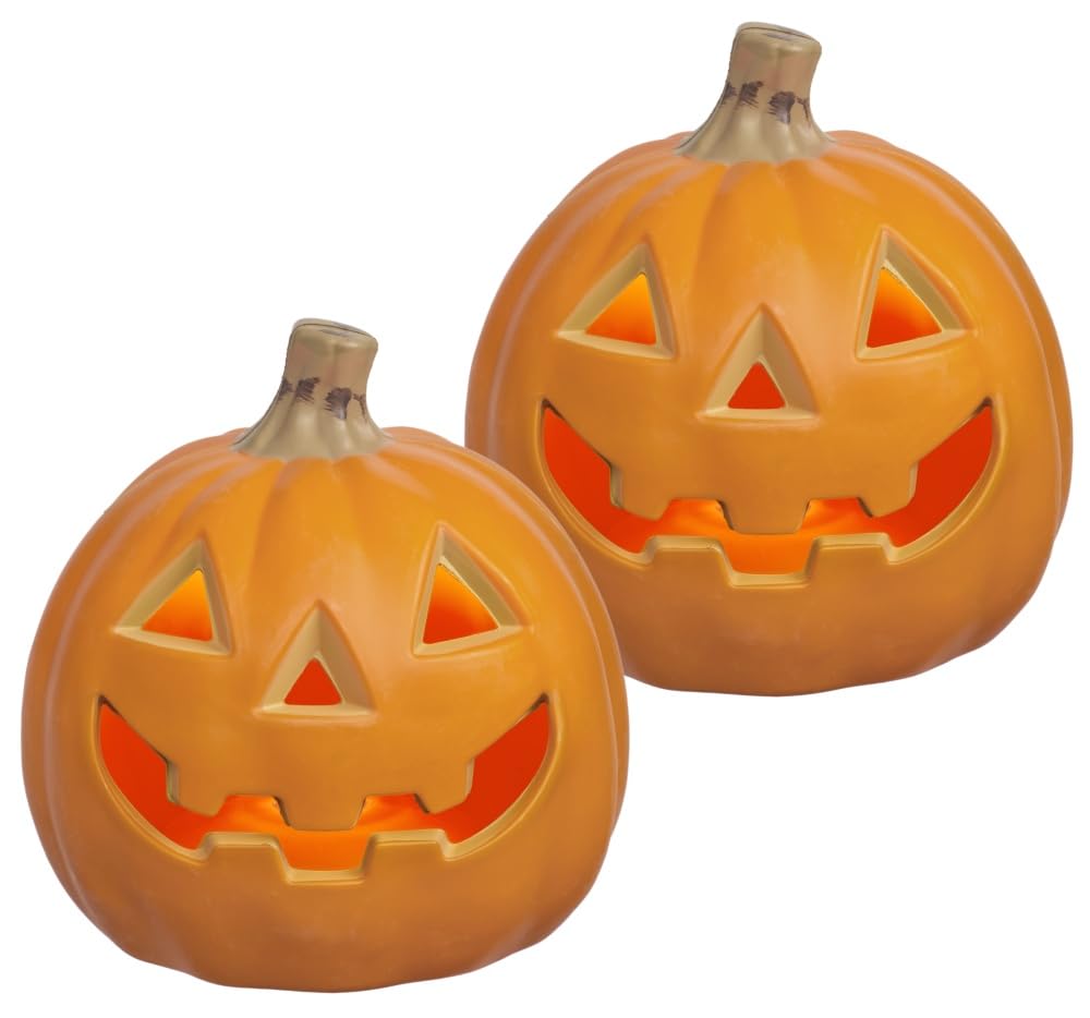 Xodus Battery Operated LED Light Pumpkin, Jack-O-Lantern, 8.5-inch, 2 Pack