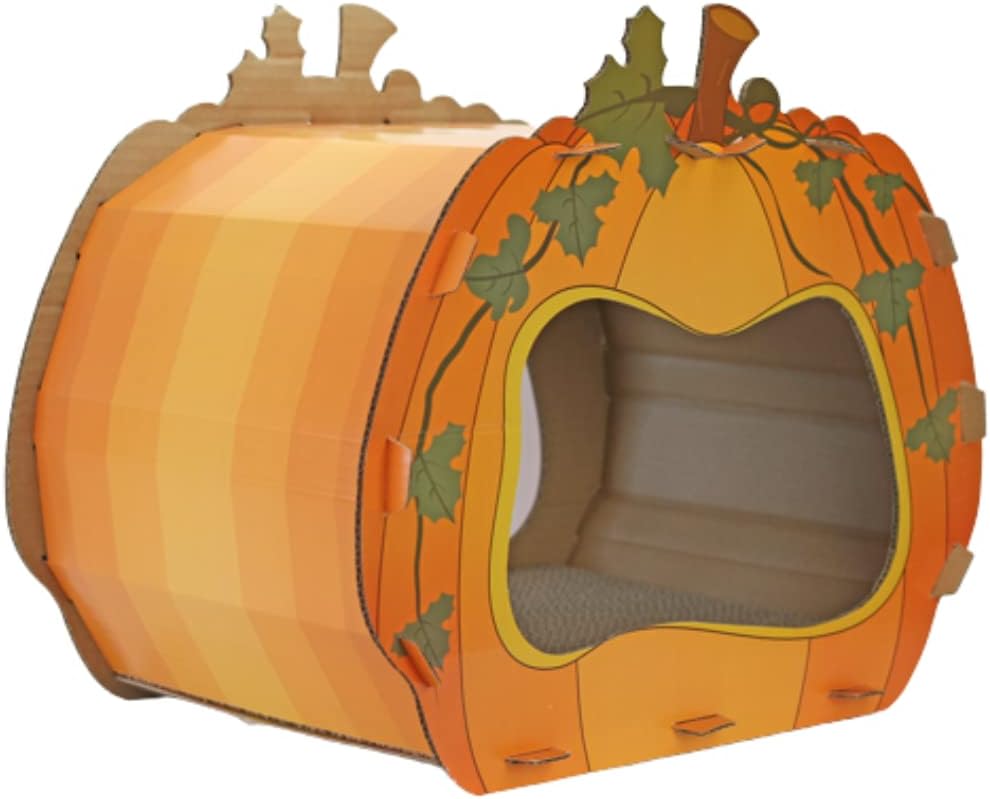 Midlee Halloween Pumpkin Cat Scratcher Cardboard House