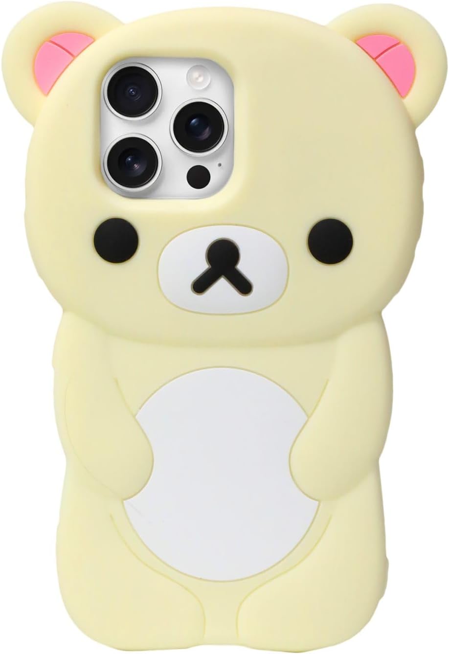 IAIYOXI Soft Silicone Bear Case for iPhone 15, Cute 3D Cartoon Teddy Bear Designed, Protective Lovely Fun Adorable Fashion Phone Case, Kawaii Cover for Women Girls Kids, Yellow