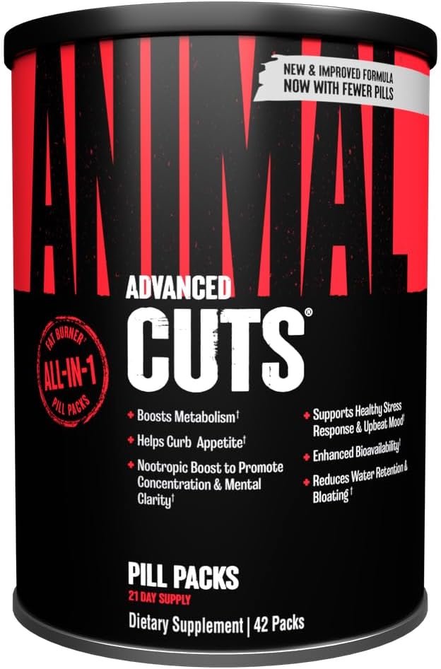 Animal Cuts All-in-1 Thermogenic Fat Burner - 25-Ingredient Cutting Stack with Removable Stim Pill, for Men & Women Athletes - Boosts Metabolism, Curbs Appetite, Sharpens Focus, 42 Pill Packs