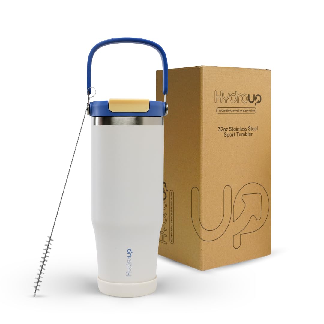 Sport Tumbler 32oz Stainless Steel Water Bottle, Vacuum Insulated with 2-in-1 Lid (Straw & Spout), Leak-Proof Reusable Travel Mug for Hot and Cold Drinks