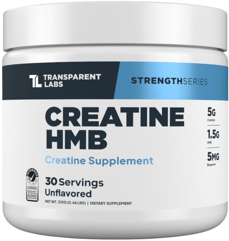 Transparent Labs Creatine HMB - Creatine Monohydrate Powder with HMB for Muscle Growth, Increased Strength, Enhanced Energy Output, and Improved Athletic Performance - 30 Servings, Strawberry Lemonade