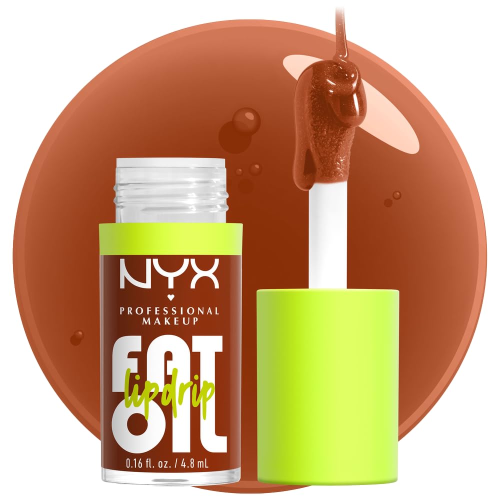 NYX PROFESSIONAL MAKEUP Fat Oil Lip Drip, Moisturizing Lip Oil Gloss, Vegan Tinted Formula, Up to 12 HR Hydration - Follow Back (Shimmering Warm Nude)