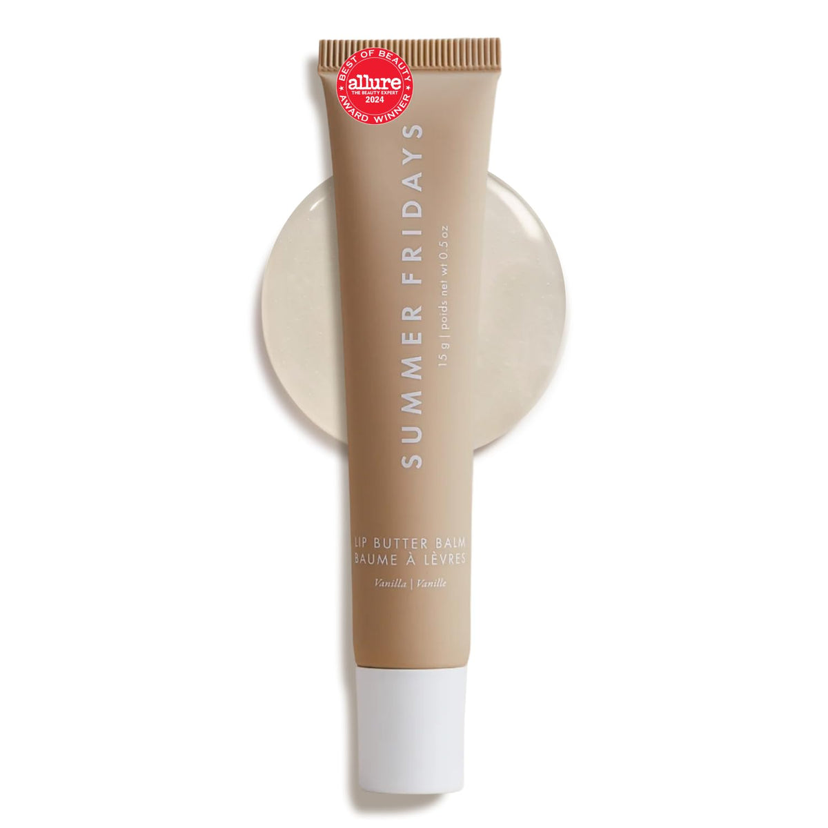 Summer Fridays Lip Butter Balm - Moisturizing Lip Gloss for Instant Shine + Sheer Color - With Nourishing Shea Butter - Everyday Makeup + Skin Care Summer Essentials - Vegan - Vanilla Beige (.5 Oz)