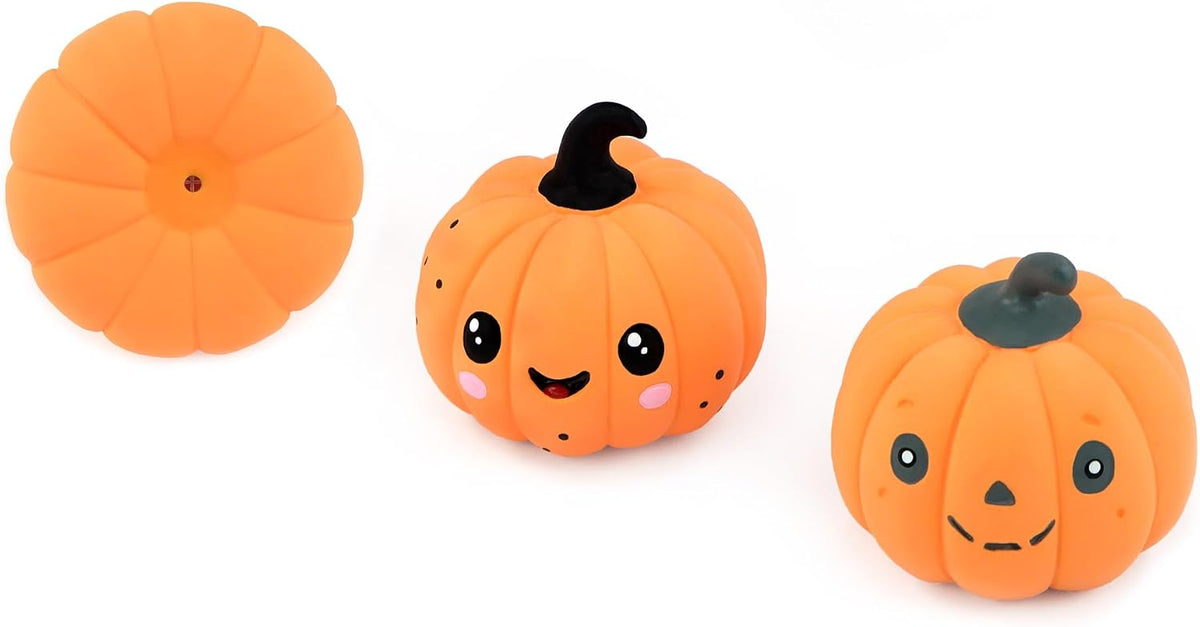 CHIWAVA 3PCS 2.4" Squeak Halloween Pumpkin Latex Dog Toy Set for Small Dogs | Interactive Puppy Toys for Indoor & Outdoor Fetch and Throw, Squeeze Squeak Play, Holiday Gift