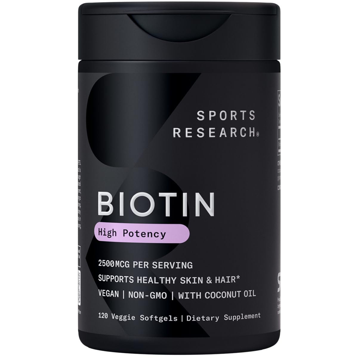 Sports Research® Biotin 5,000mcg with Organic Coconut Oil - Biotin (Vitamin B7) for Healthy Skin and Hair Support* - for Women and Men - Vegan, Non-GMO, Gluten & Soy-Free - 120 Veggie Softgels
