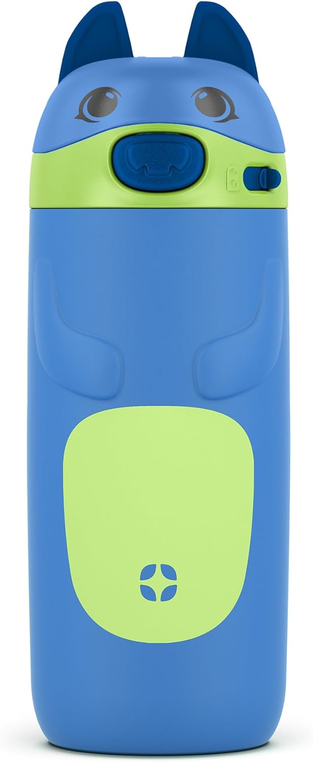 Ello Ellies 12oz Stainless Steel Leakproof Kids Water Bottle, Dog | Insulated kids water bottle with straw, leakproof locking lid, carry handle, and stainless steel fun animal design for school