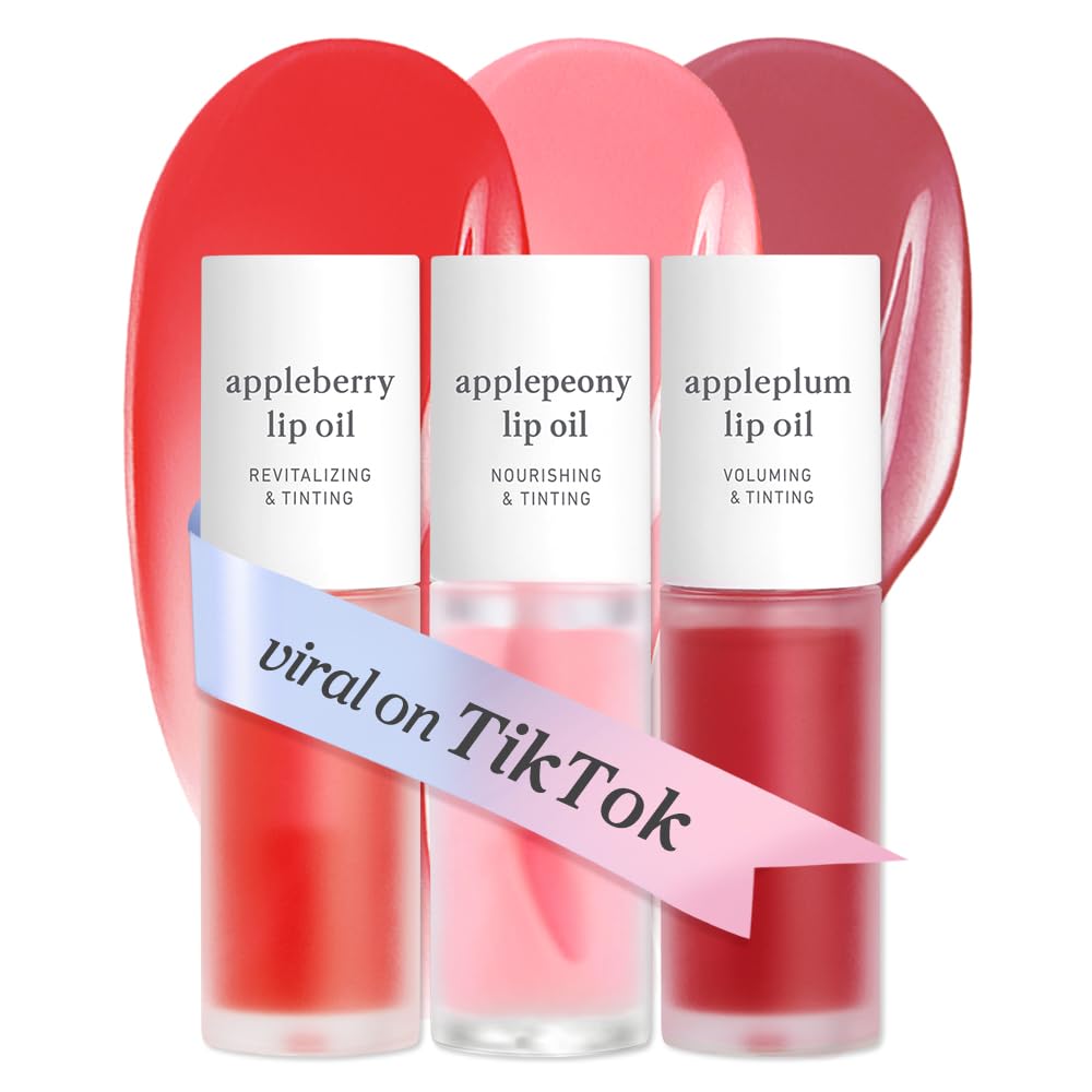 NOONI Korean Lip Oil - Applepeony | Long-Lasting, Moisturizing, Plumping, Revitalizing for Dry Lips, Waterproof, No Peel Off, Hydrating Lip Stain, Stocking Stuffers, Cute Stuff, 0.12 FL Oz