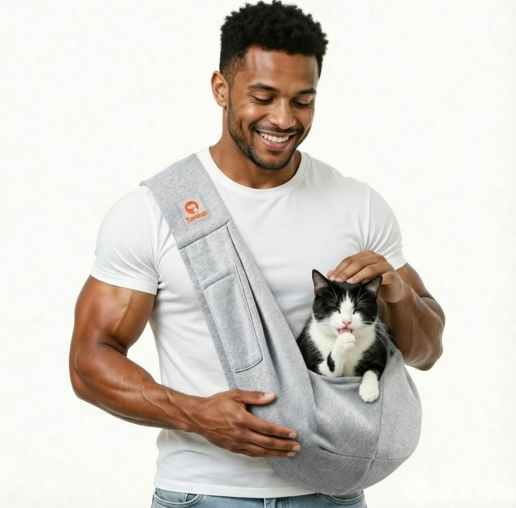 Tomkas Small Dog Sling Carrier - Classic Pocket & Classic Strap - Wrap Carrier - for 3-10 lbs Pets(Black)