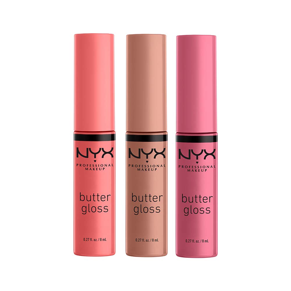 NYX PROFESSIONAL MAKEUP Butter Gloss, Non-Sticky Lip Gloss - Sugar Glass (Clear), Pack Of 3
