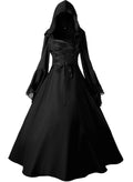 Jeufoin Women's Gothic Victorian Witch Vampire Dress Medieval Renaissance Halloween Cosplay Hooded Costume