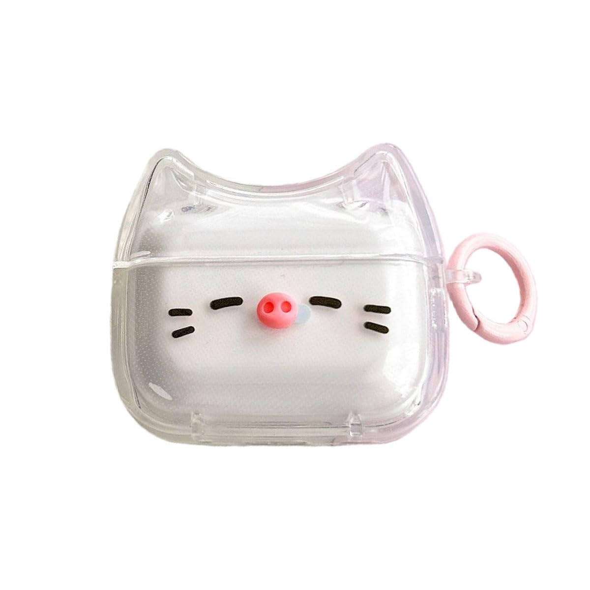 Transparent Clear Earphone Case for AirPods 4, Cute Lovely Cat Face Soft TPU Silicone Case, Kitty Ear AirPods 4 Cover Protective Skin Shockproof Protector for iPod Earbuds -Sleeping Bowknot Cat