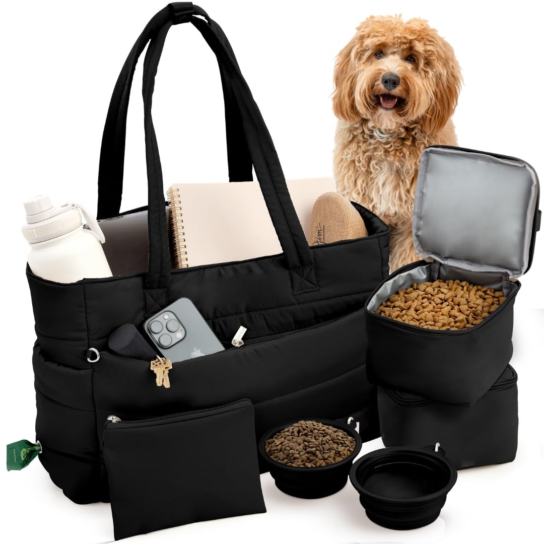 Rubyloo Puffer Dog Travel Bag for Dog Moms, Diaper Bag with Travel Bowls