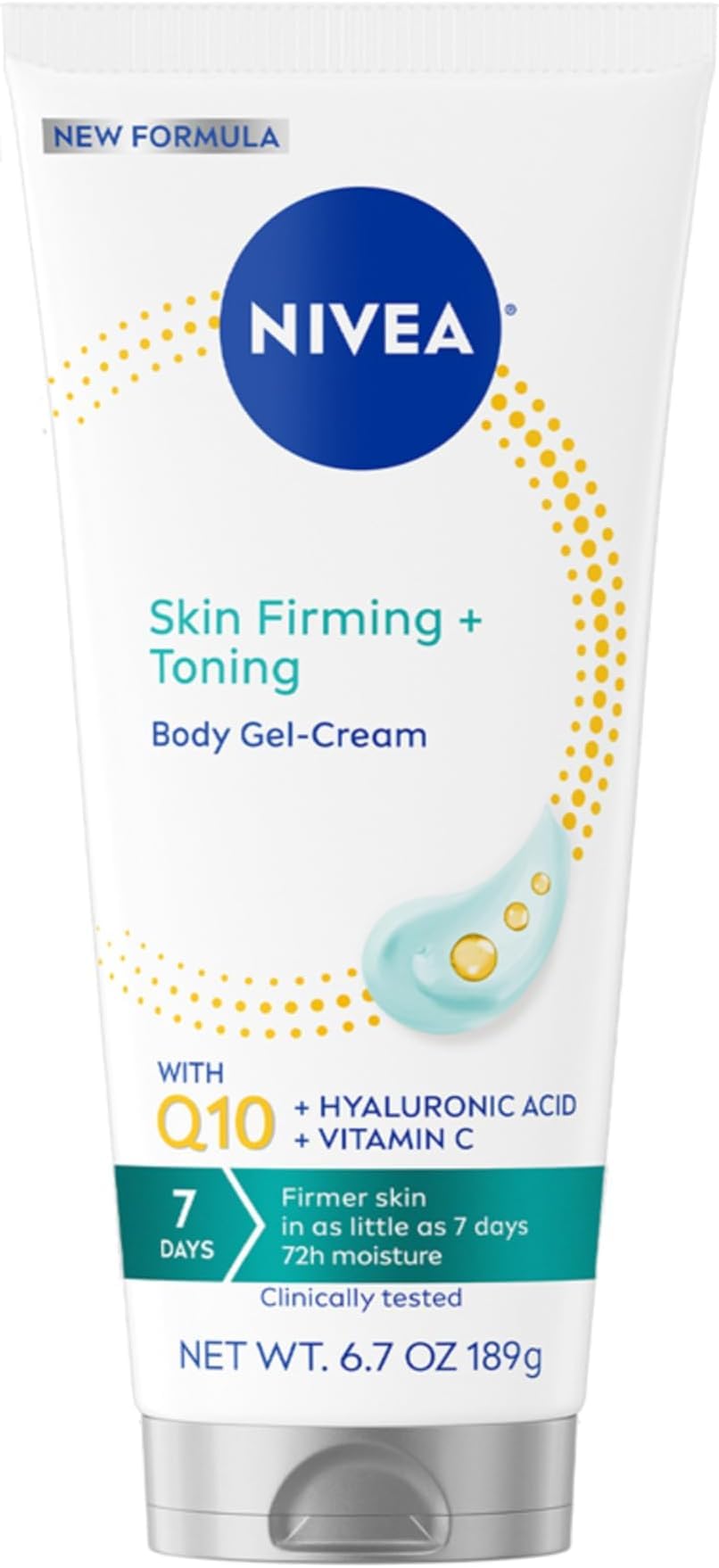 NIVEA Skin Firming & Toning Body Gel Cream with Q10, Hyaluronic Acid and Vitamin C, Clinically Tested Skin Firming & Toning Cream, 72-Hour Moisture, 6.7 Oz Tube