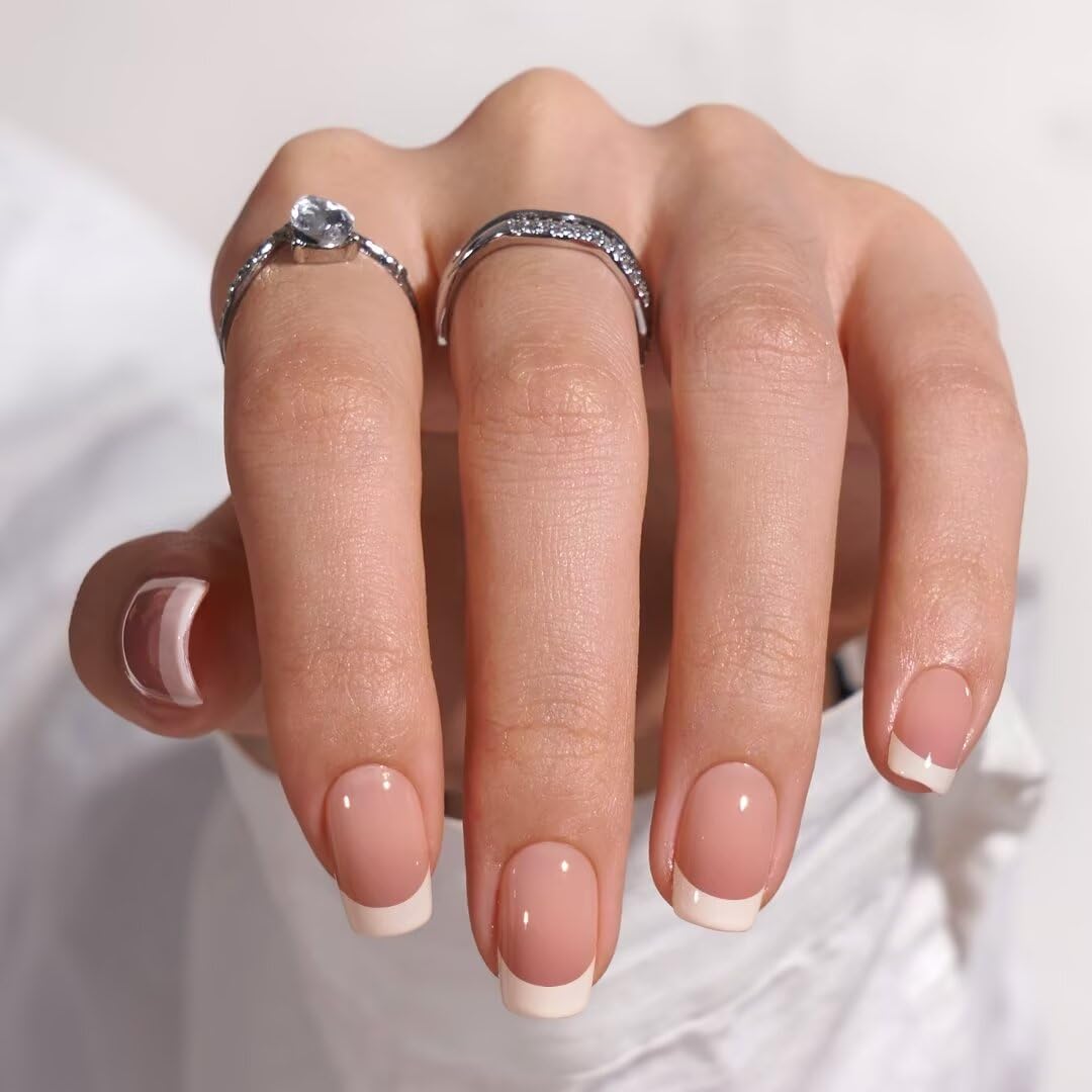 BTArtbox Press On Nails, Cream Puff, Short Almond, Ombre Off White, 32Ct | 2+ Weeks Wear, Salon-Quality Natural Nails, 10-Minute Easy Daily Application, Fast Removal, 16 Sizes, All-in-One Complete Kit