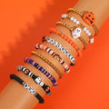 Halloween Bracelets Set for Women,10Pcs Stocking Stuffer Clay Preppy Heishi Boo Skull Charm Beads Stackable Bracelet Adjustable Friendship Holiday Stretch Jewelry Gift