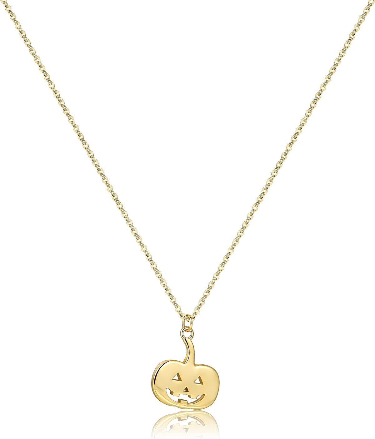 Pencros Dainty Pendant Necklace,18K Gold Plated Pumpkin Ghost Hammered Coin Delicate Chain Minimalist Simple Halloween Jewelry Friend's Gift