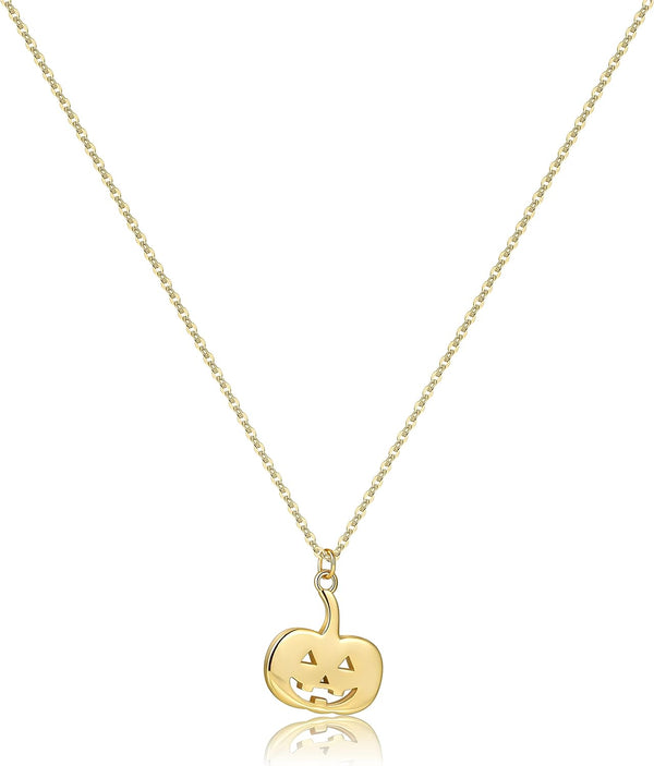 Pencros Dainty Pendant Necklace,18K Gold Plated Pumpkin Ghost Hammered Coin Delicate Chain Minimalist Simple Halloween Jewelry Friend's Gift