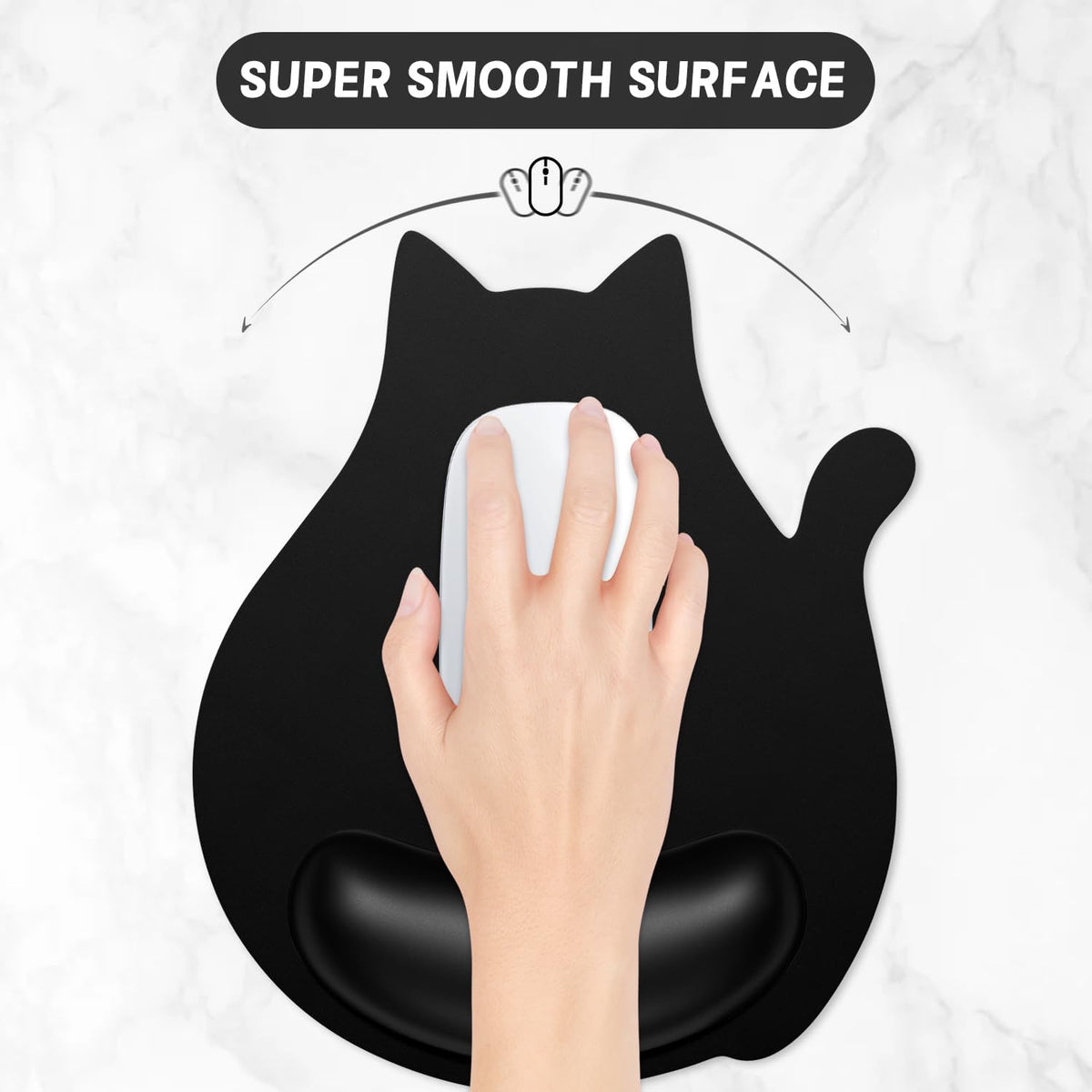 Ergonomic Mouse Pad with Wrist Rest, Cute Cat Memory Foam Padded Pain Relief Non-Slip Wrist Support Mouse Mat for Gaming Work Computer Laptop, Funny Office Supplies Desk Accessory, Jet Black