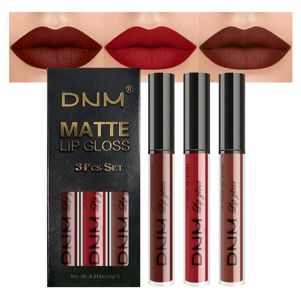evpct 3Pcs Dark Red Purple Plum Matte Liquid Lipstick Sets for Women Matte Lip Stain Long Lasting Waterproof, Burgundy Blood Blue Red lipstick, Black Cherry Maroon Gothic 24 Hours Magic Lipsticks
