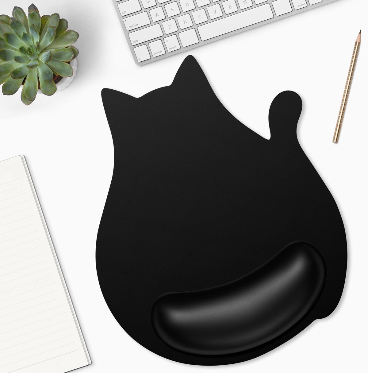 Ergonomic Mouse Pad with Wrist Rest, Cute Cat Memory Foam Padded Pain Relief Non-Slip Wrist Support Mouse Mat for Gaming Work Computer Laptop, Funny Office Supplies Desk Accessory, Jet Black