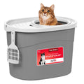 IRIS USA Large Top Entry Cat Litter Box with Lid, Enclosed Covered Cat Litter Box for Indoor Cats, Dog Proof Design, Odor Control, Litter Tracking Reduction, Scoop Included, Black/Gray