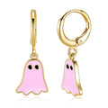 Halloween Ghost Earrings for Women – Spooky Cute 14K Gold Plated Hoop Dangle Jewelry, Fun Halloween Accessories Gifts