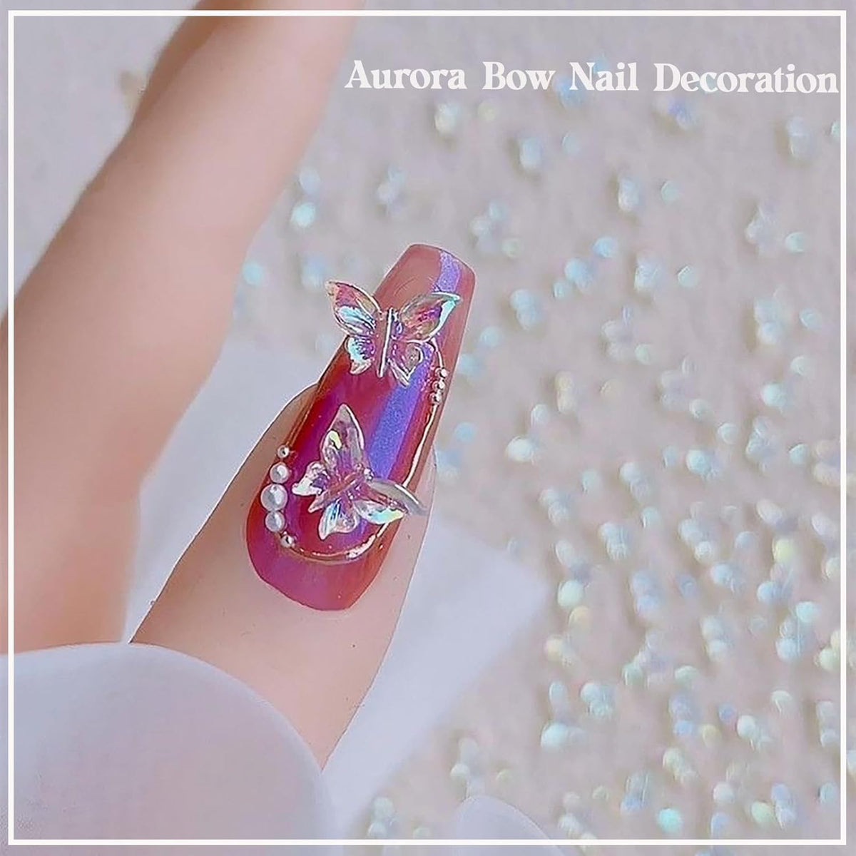 50Pcs 3D Butterfly Nail Charms - Aurora Effect Resin Nail Art Decorations, Cute Kawaii Nail Accessories for Acrylic Nails DIY, Manicure Supplies for Women Girls