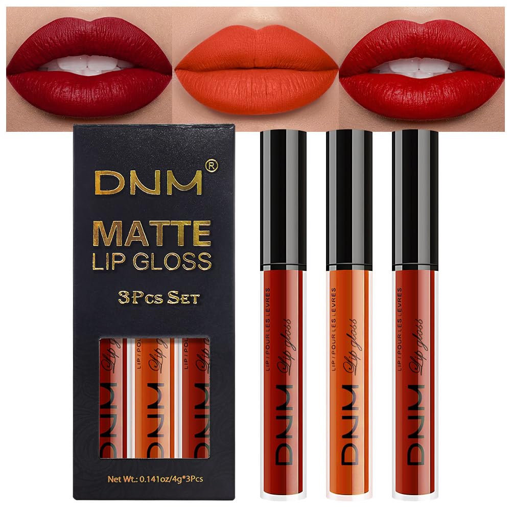 evpct 3Pcs Dark Ruby Fire Red Matte Liquid Lipstick Lip Stain Lipgloss sets for Women 24 Hour Red Matte Lipstick Long Lasting Smudge Proof