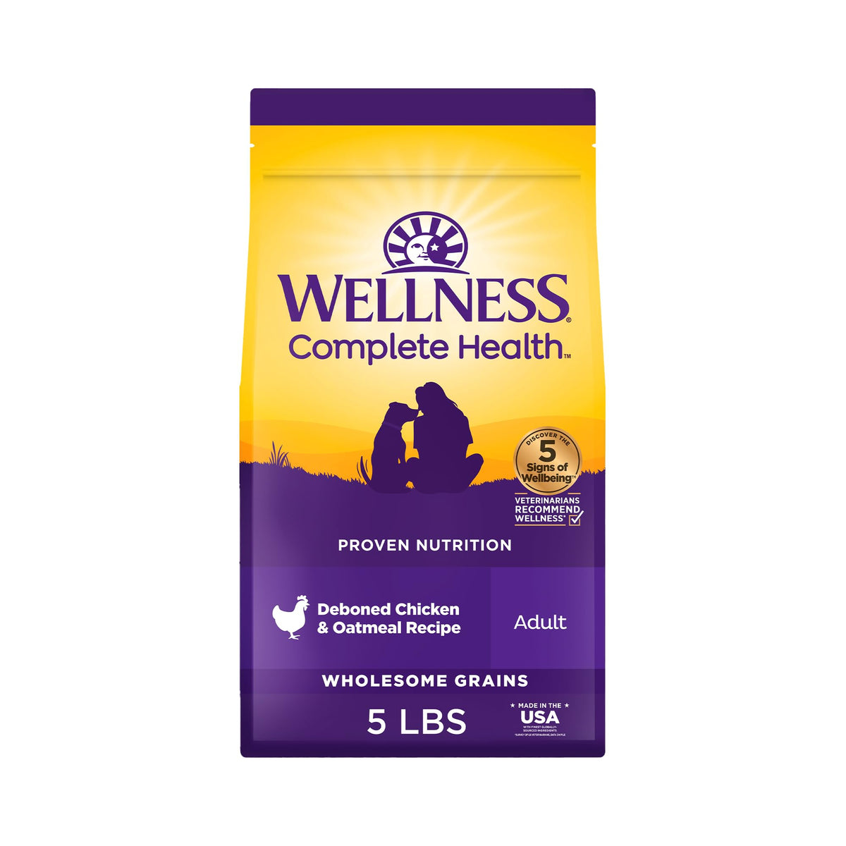 Wellness Complete Health Adult Dry Dog Food, Wholesome Grain Kibble, Natural, Chicken and Oatmeal Recipe, 30 lb Bag