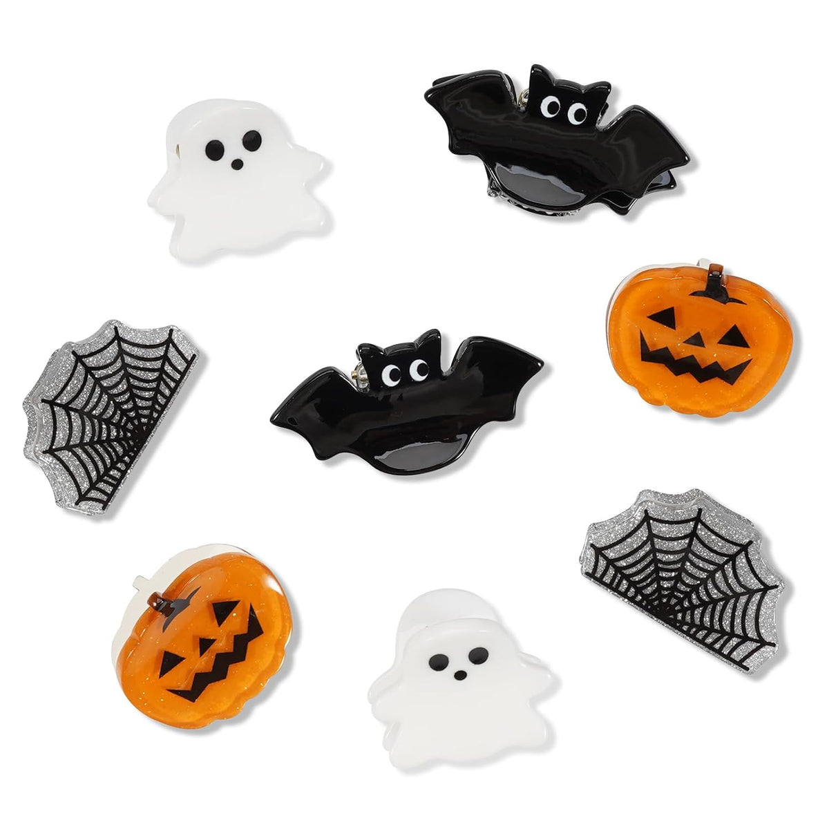Mini Halloween Holiday Hair Claw Clips for Girls Pumpkin Ghost Bat Spider Web Fun Hair Clips Cute Halloween Hair Accessories for Women 8pcs