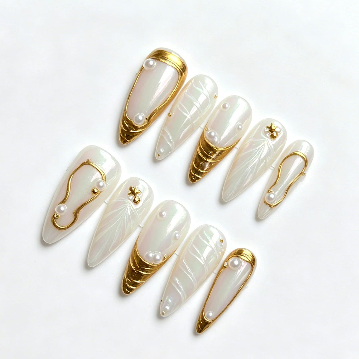 Luxury Handmade Press on Nails - Long Square White French Tips Press on Nail with Almond 3D Rhinestones, Flowers & Butterflies, Acrylic Multi-Layer Gel False Nails for Women (10Pcs Size M)