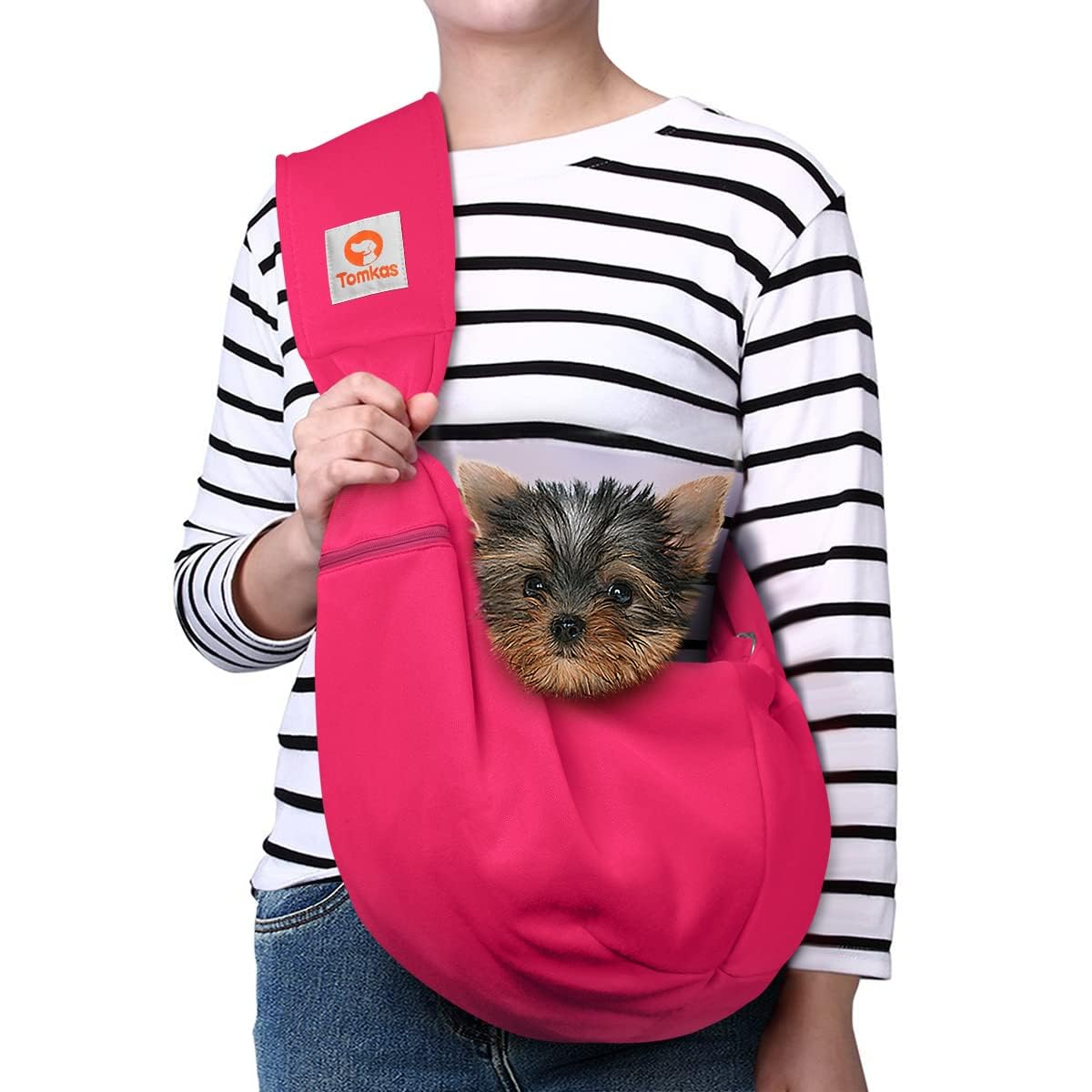 Tomkas Small Dog Sling Carrier - Classic Pocket & Classic Strap - Wrap Carrier - for 3-10 lbs Pets(Black)