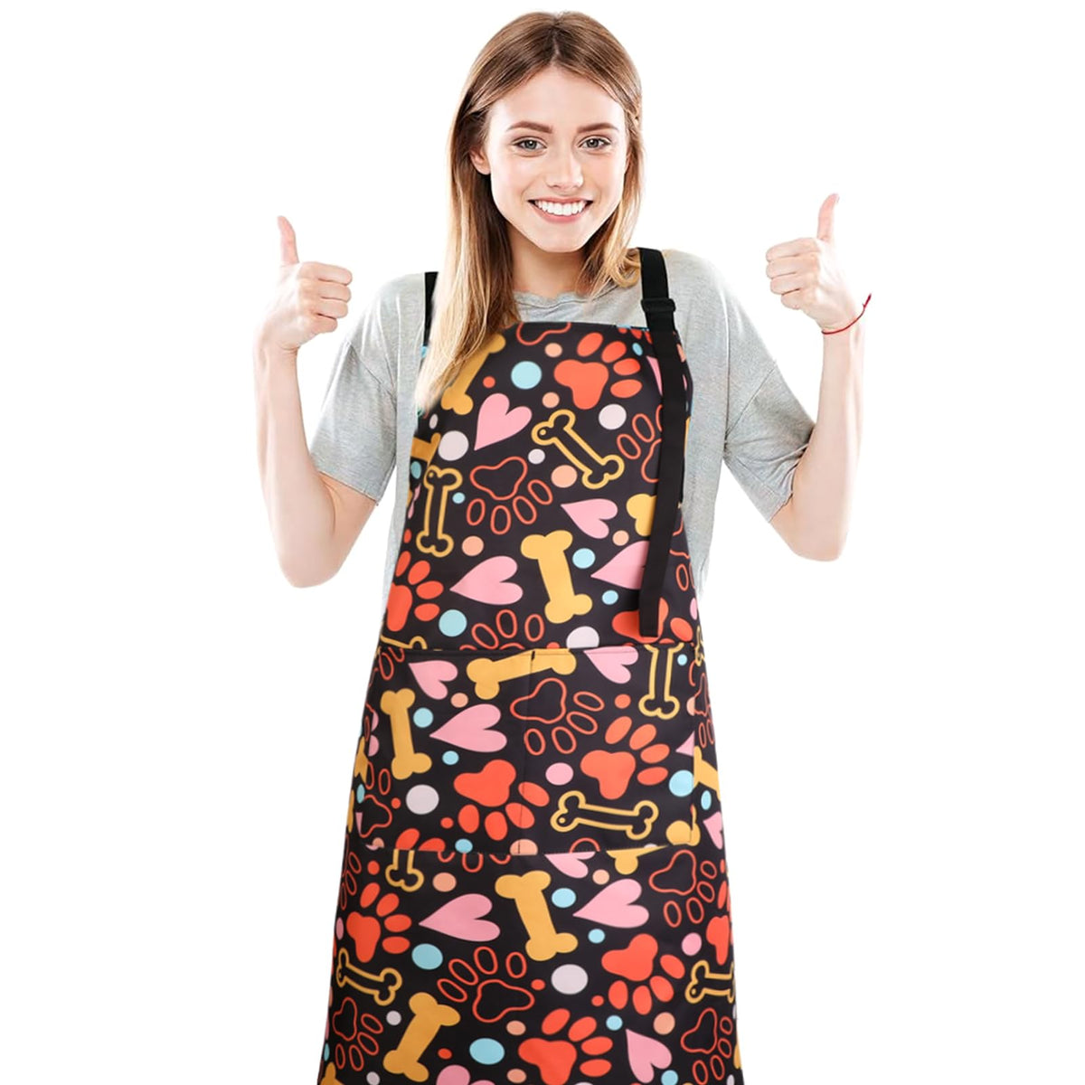 Dog Grooming Waterproof Apron with 2 Pockets, Cute Animals Puppy Dog Pets Apron