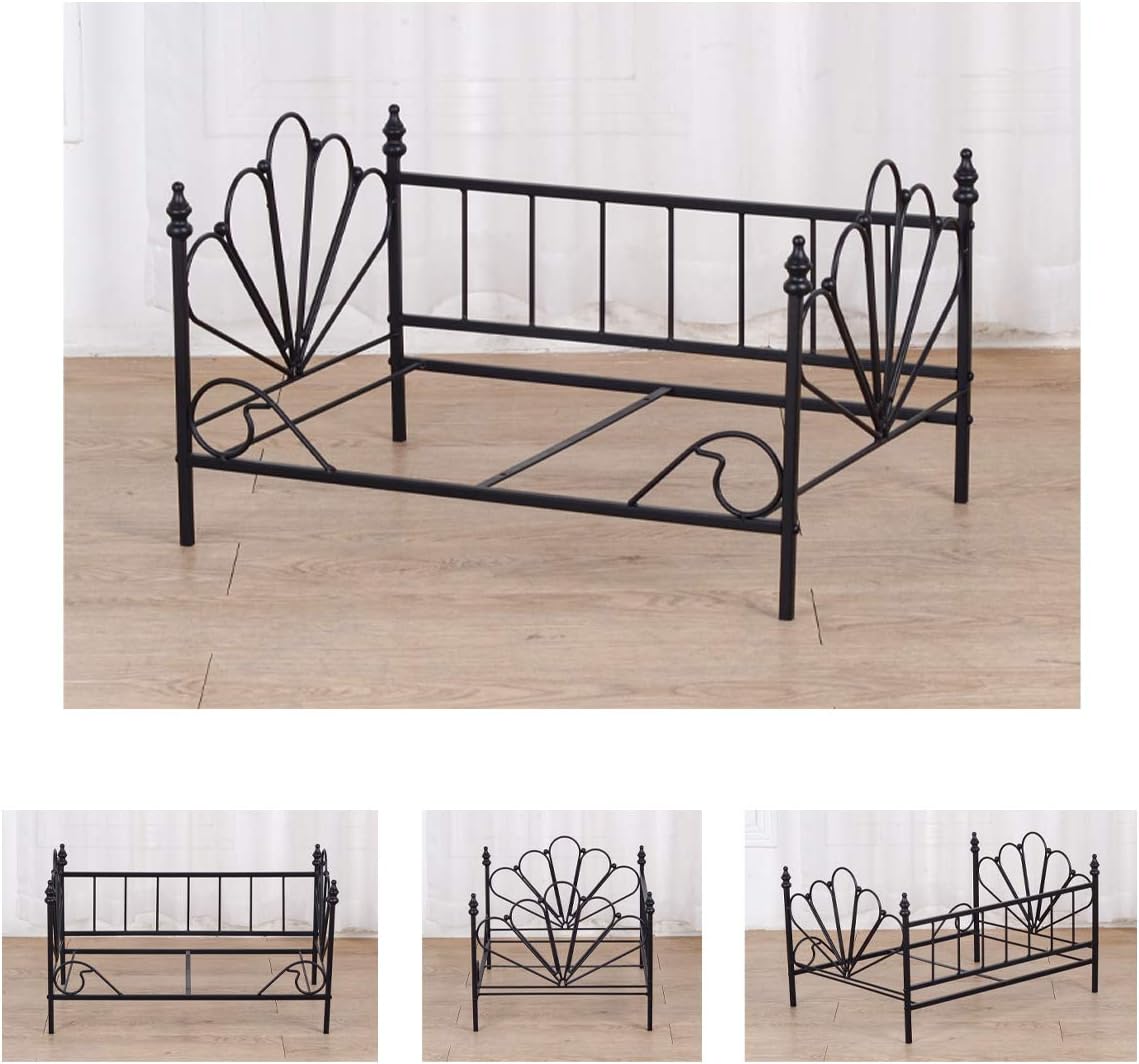 Babyland Bed for Dog, Pet Couch Bed with Metal Frame and Detached White Velvet Cushion with 2 Pillow for Small Pet