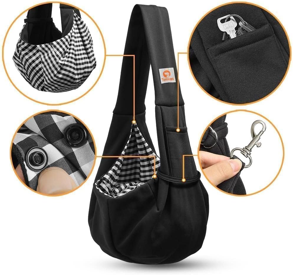 Tomkas Small Dog Sling Carrier - Classic Pocket & Classic Strap - Wrap Carrier - for 3-10 lbs Pets(Black)