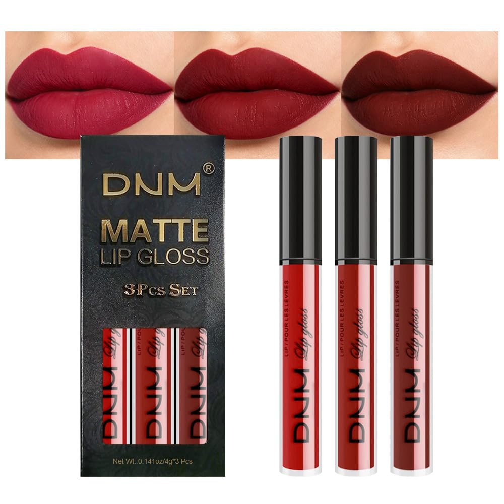 evpct 3Pcs Dark Red Purple Plum Matte Liquid Lipstick Sets for Women Matte Lip Stain Long Lasting Waterproof, Burgundy Blood Blue Red lipstick, Black Cherry Maroon Gothic 24 Hours Magic Lipsticks