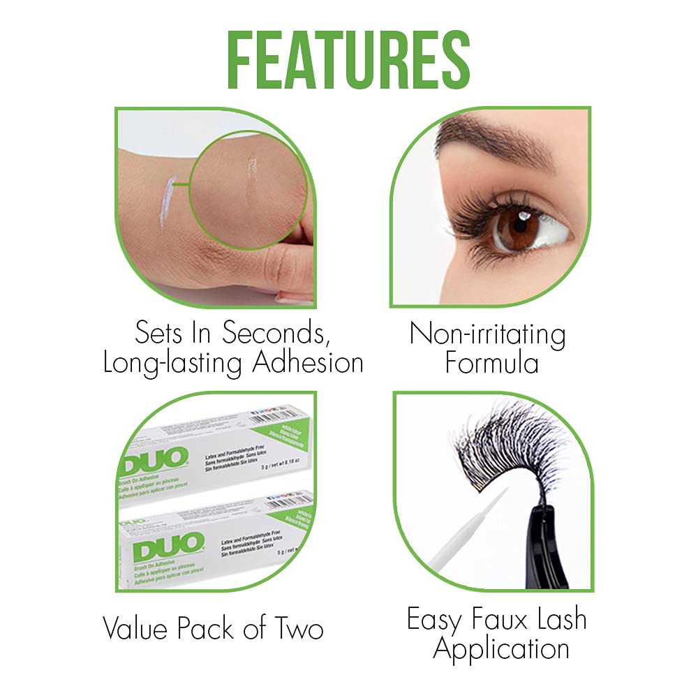 DUO Brush-On Clear Lash Glue, Strip Eyelash Adhesive for Clusters, 2 Pack | Infused with Vitamins A, C & E, Waterproof Eyelash Glue, Long Lasting, Quick Drying, Hypoallergenic, Latex-Free