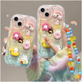 Designed for iPhone Case,Cute Rainbow Rabbit Duck Kawaii Cartoon Animal Wristband Strap Bracelet Chain Soft Shockproof Cover Phone Case (Pink,iPhone 15)