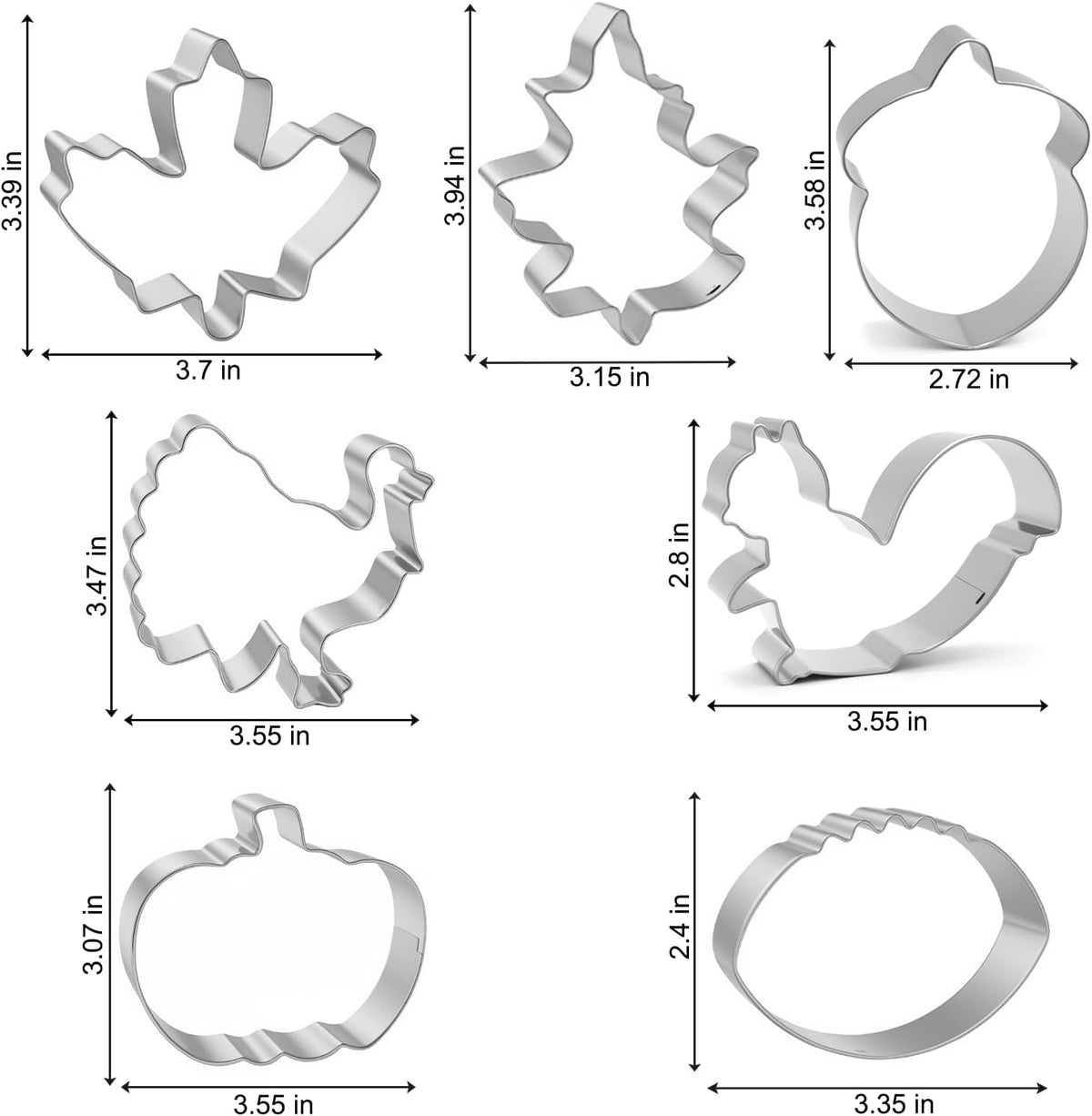 Large Fall Cookie Cutters Set, 3 - 4 Inch, 7 Pieces