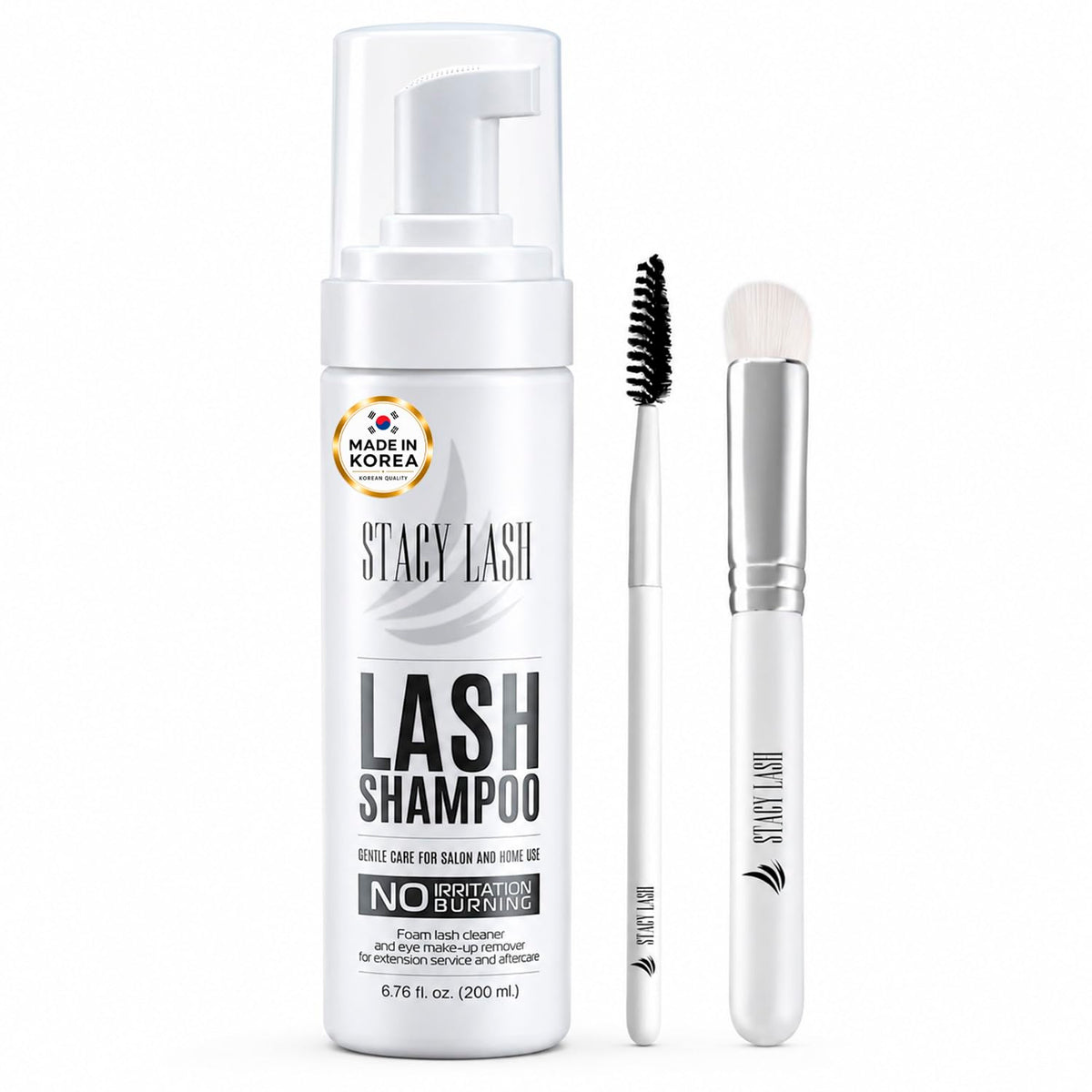 STACY LASH Eyelash Extension Shampoo + Brush / 1.69 fl.oz / 50ml / Korean Makeup Remover/Eyelid Foaming Cleanser/Wash for Extensions & Natural Lashes/Supplies for Professional & Home Use