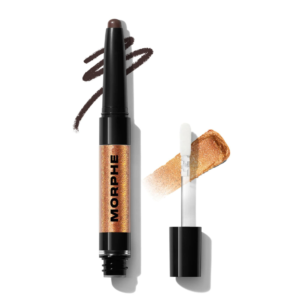 Morphe Mixed Signals Dual-Ended Eyeshadow Stick - Cream Eyeshadow Pigment & Chrome Liquid Flakes for Bold, Layered Eye Makeup Looks - Flirtatious/Faithful (0.028 oz)