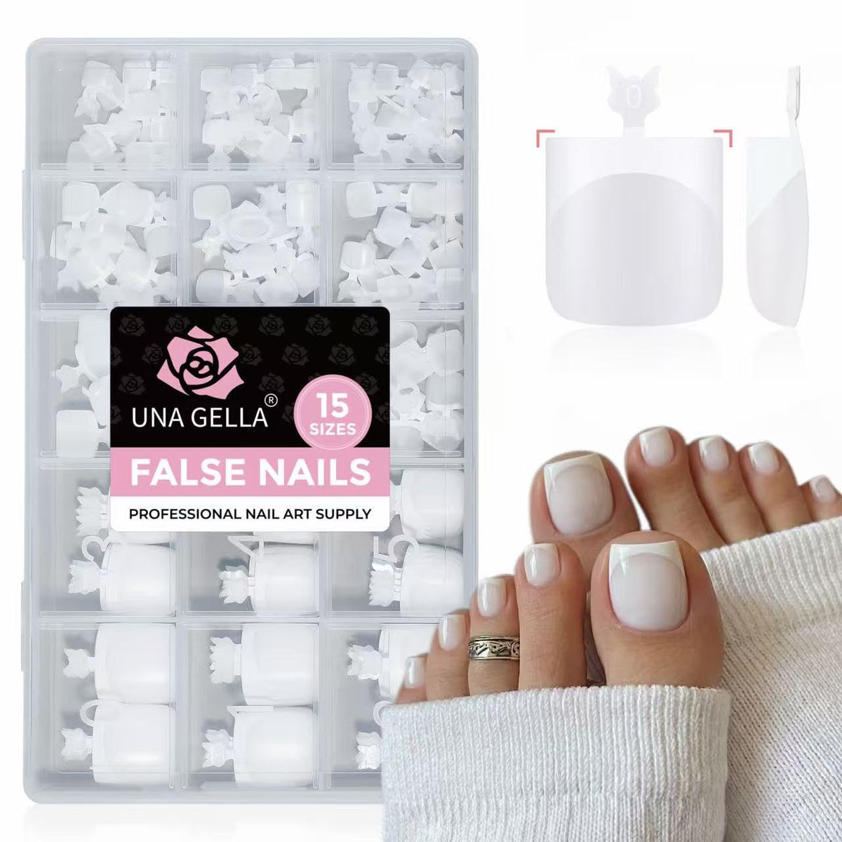 UNA GELLA French Toe Nail Press Ons, Pre-Etched 15 Sizes Sharp Square Berry Pink 180Pcs Press On Toenails False Toes Soft Gel Square Full Cover Fake Toenails for Nail Extensions DIY Salon Pedicure