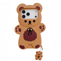Case for iPhone 11 with Strap Lanyard Keychain Cute Bear Cookie Kawaii Funny Soft Silicone Shockproof Protective Cover for Women Girls