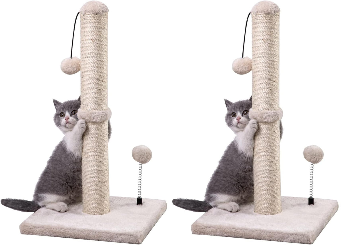 MECOOL 34” Tall Cat Scratching Post Premium Basics Kitten Scratcher Sisal Scratch Posts Trees with Hanging Ball for Indoor Cats, Beige