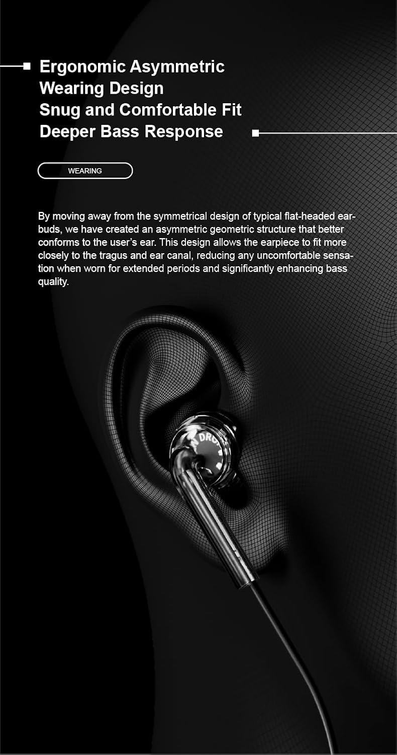 Moondrop Nice Buds Flat-Headed Earbuds with 3.5mm Stereo Plug (Transparent No Mic)